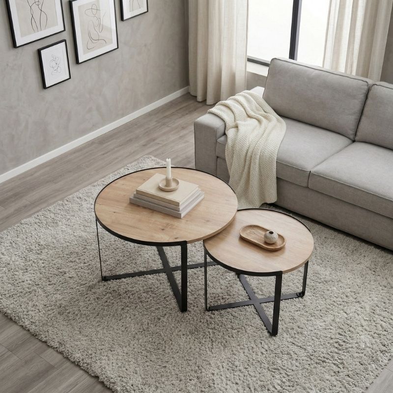 Davis Megapap metallic - melamine coffee tables in oak color 70x69x46cm.