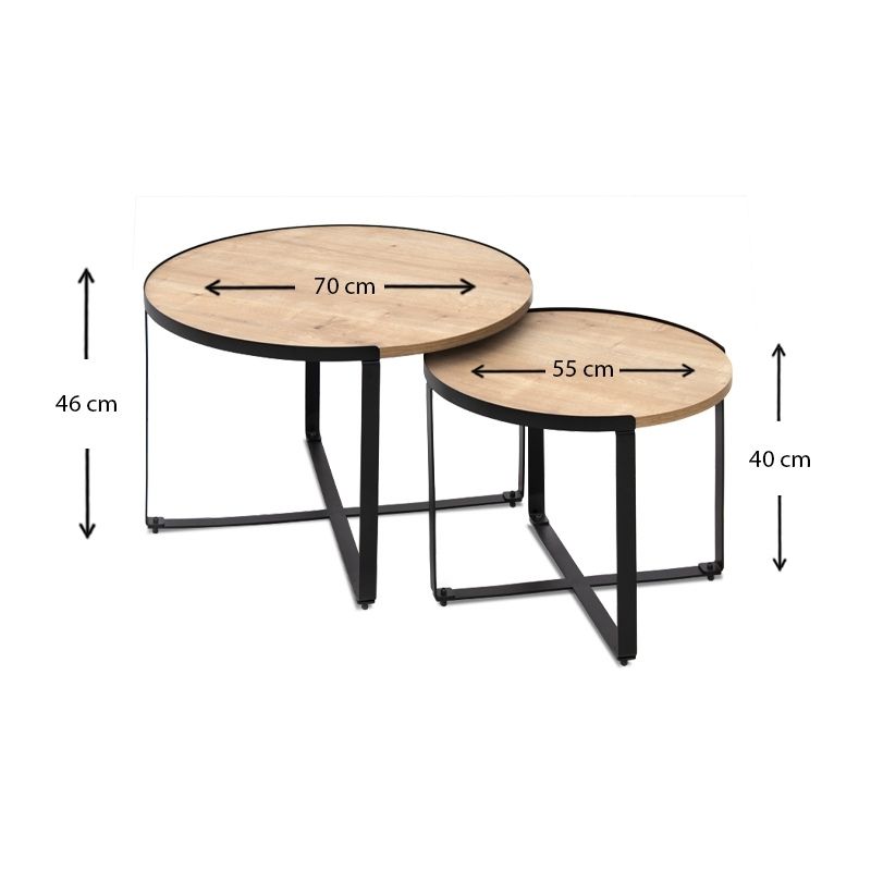 Davis Megapap metallic - melamine coffee tables in oak color 70x69x46cm.