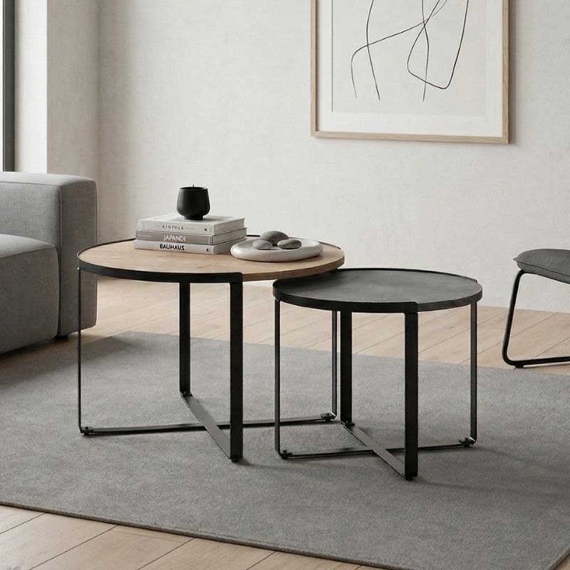 Davis Megapap metallic - melamine coffee tables in sonoma - anthracite color 70x69x46cm.