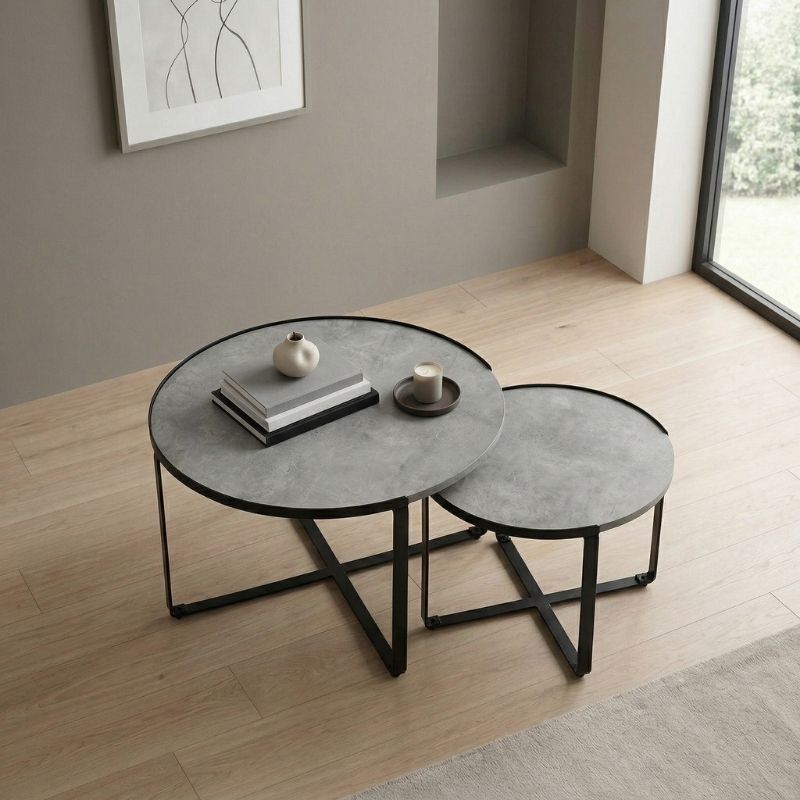 Davis Megapap metallic - melamine coffee tables in beton grey color 70x69x46cm.