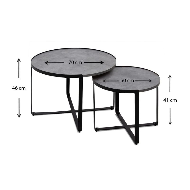 Davis Megapap metallic - melamine coffee tables in beton grey color 70x69x46cm.