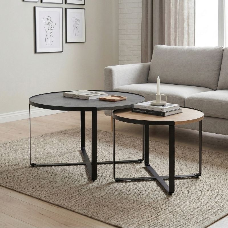 Davis Megapap metallic - melamine coffee tables in sonoma - anthracite color 70x69x46cm.