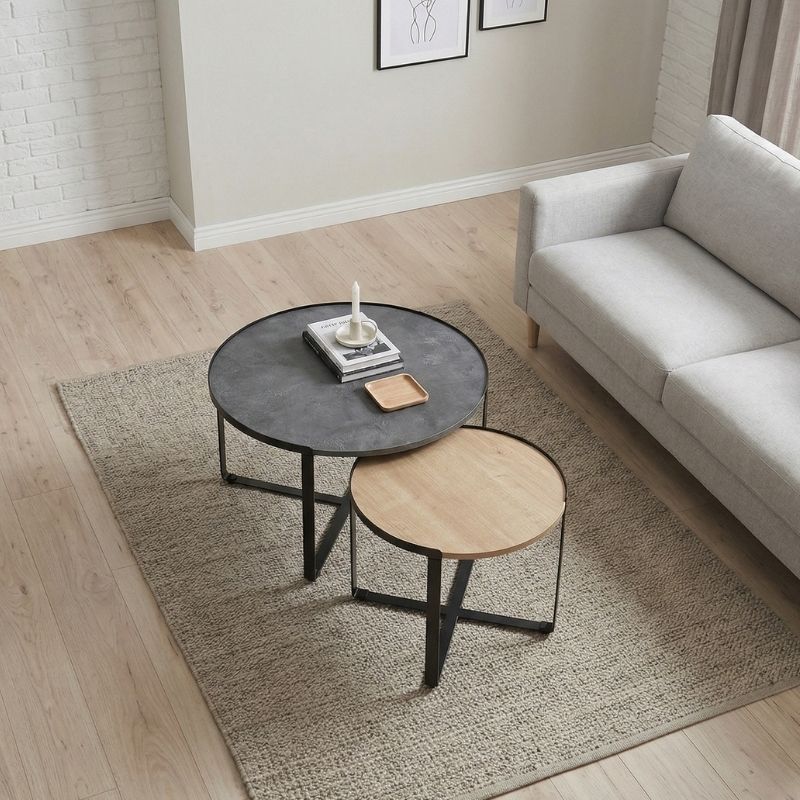 Davis Megapap metallic - melamine coffee tables in sonoma - anthracite color 70x69x46cm.
