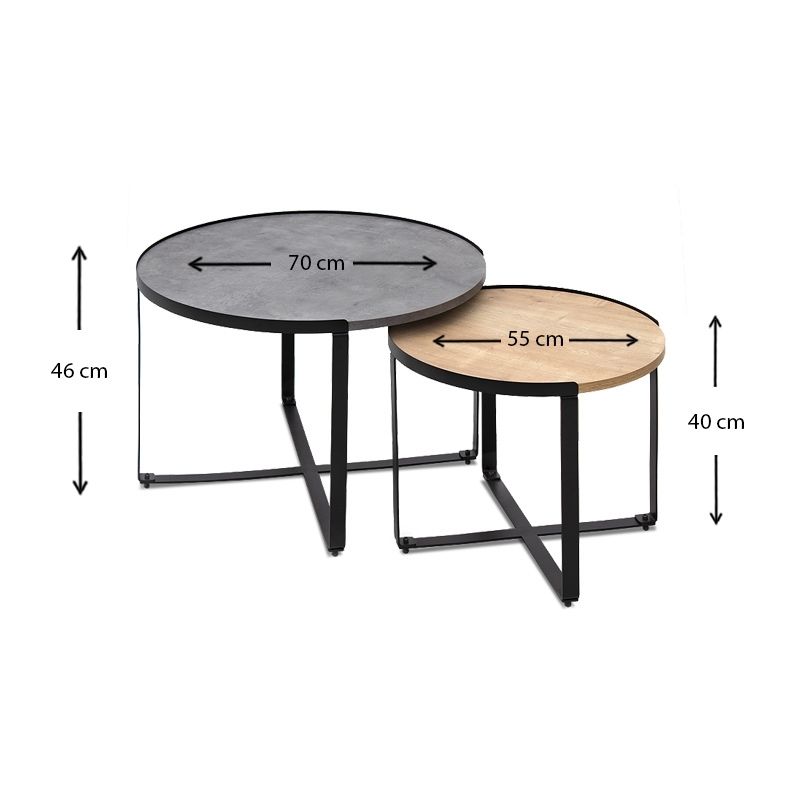 Davis Megapap metallic - melamine coffee tables in sonoma - anthracite color 70x69x46cm.