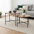 Zayden Megapap metallic - melamine set side tables 2 pieces in pine oak color 65x65x52cm.