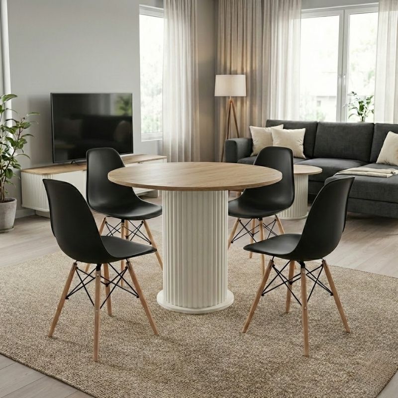 Dining room set 5pcs Bohema - Nova Megapap sepet oak color - black Ø90x77.7cm.