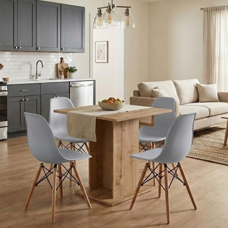 Dining room set 5pcs Allos - Nova Megapap sapphire oak color - grey 75x75x77cm.