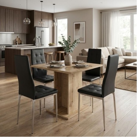 Dining room set 5pcs Allos - Rosa Megapap sapphire oak color - black 75x75x77cm.