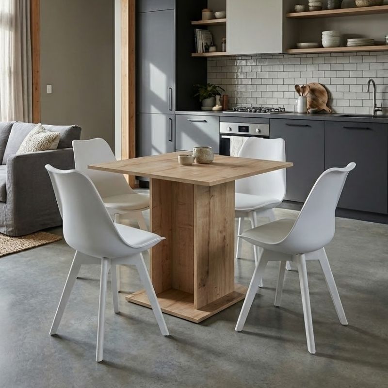 Dining room set 5pcs Allos - Viva Megapap sapphire oak color - white 75x75x77cm.