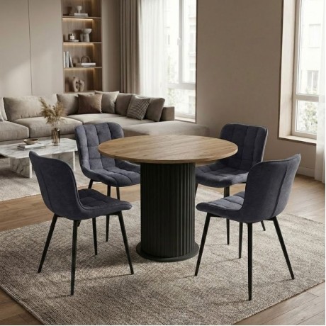 Dining room set 5pcs Bohema - Chiara Megapap sepet oak color - anthracite Ø90x77.7cm.