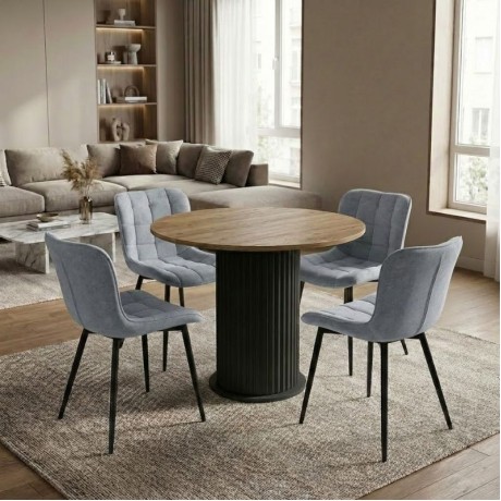Dining room set 5pcs Bohema - Chiara Megapap sepet oak color - grey Ø90x77.7cm.