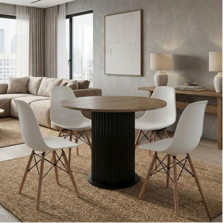 Dining room set 5pcs Bohema - Nova Megapap sepet oak color - white Ø90x77.7cm.