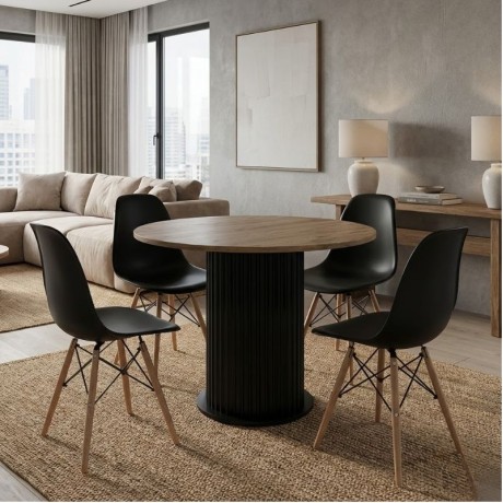 Dining room set 5pcs Bohema - Nova Megapap sepet oak color - black Ø90x77.7cm.