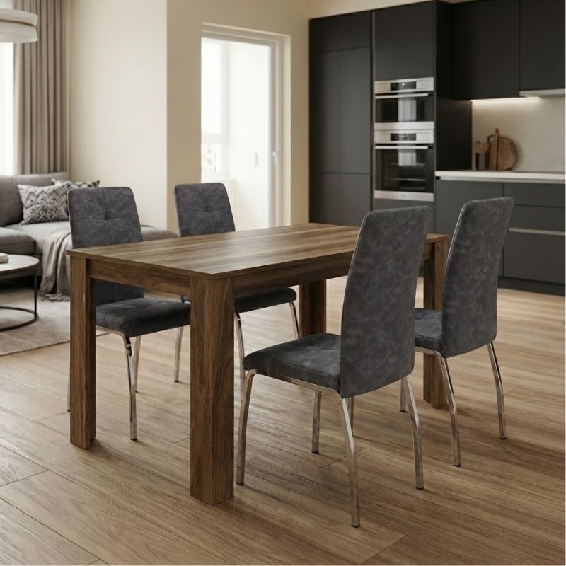 Dining room set 5pcs Darlen - Alma Megapap walnut color - grey 125x72x74cm.