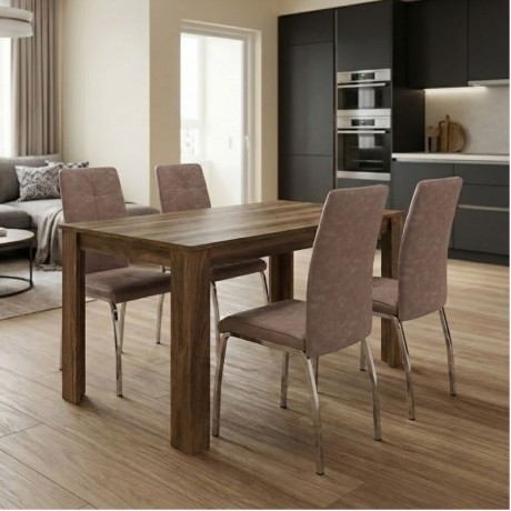 Dining room set 5pcs Darlen - Alma Megapap walnut color - beige 125x72x74cm.