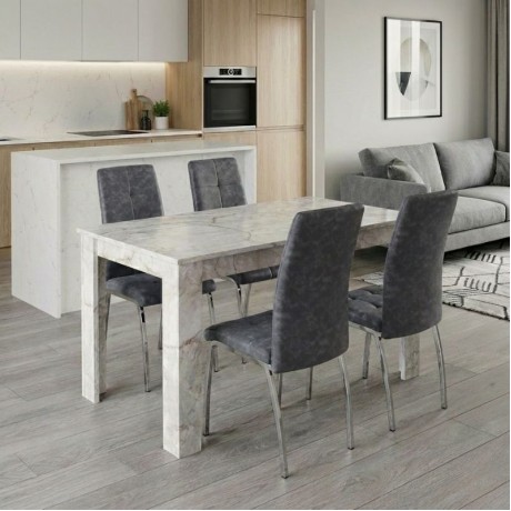 Dining room set 5pcs Darlen - Alma Megapap white marble color - grey 125x72x74cm.