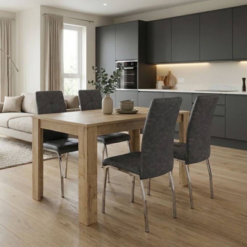 Dining room set 5pcs Darlen - Alma Megapap sapphire oak color - grey 125x72x74cm.