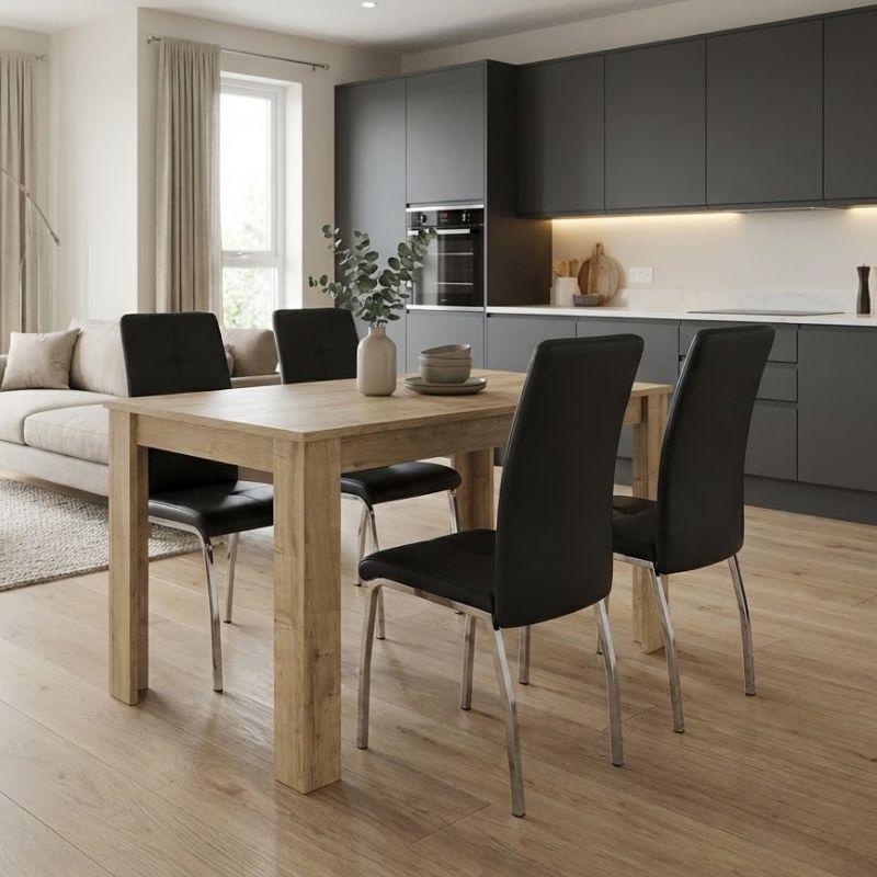 Dining room set 5pcs Darlen - Alma Megapap sapphire oak color - black 125x72x74cm.
