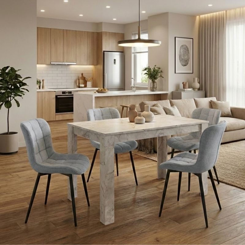 Dining room set 5pcs Darlen - Chiara Megapap white marble color - grey 125x72x74cm.