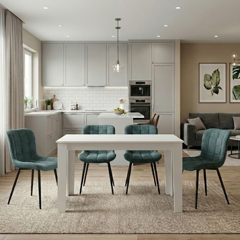 Dining room set 5pcs Darlen - Chiara Megapap white color - green 125x72x74cm.