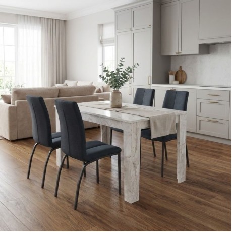 Dining room set 5pcs Darlen - Fina Megapap white marble color - anthracite 125x72x74cm.