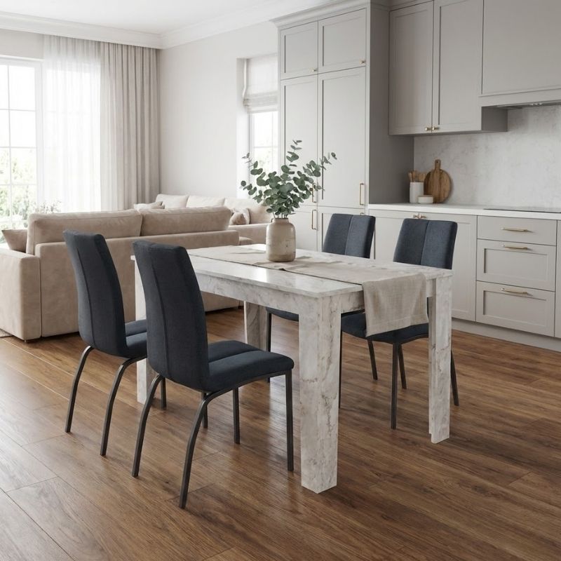 Dining room set 5pcs Darlen - Fina Megapap white marble color - anthracite 125x72x74cm.