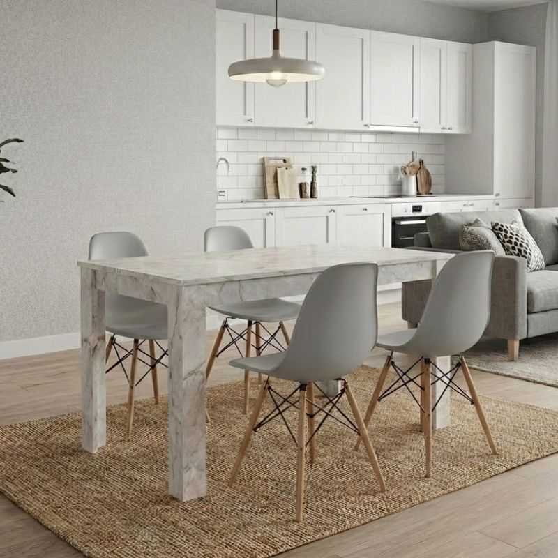 Dining room set 5pcs Darlen - Nova Megapap white marble color - grey 125x72x74cm.