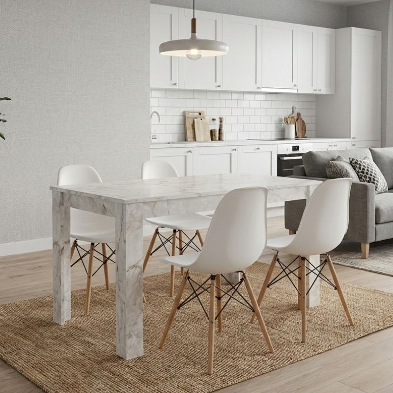 Dining room set 5pcs Darlen - Nova Megapap white marble color - white 125x72x74cm.