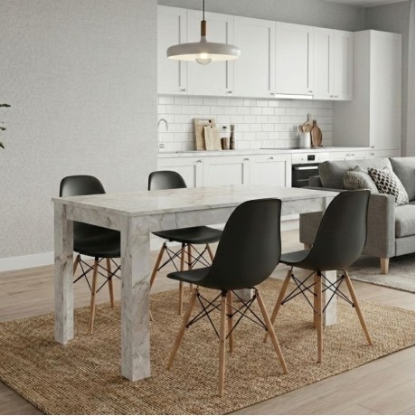 Dining room set 5pcs Darlen - Nova Megapap white marble color - black 125x72x74cm.