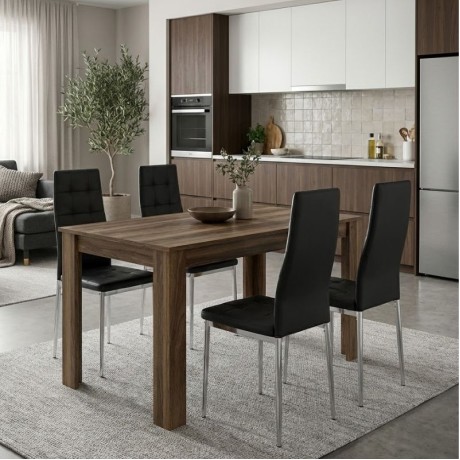 Dining room set 5pcs Darlen - Rosa Megapap walnut color - black 125x72x74cm.