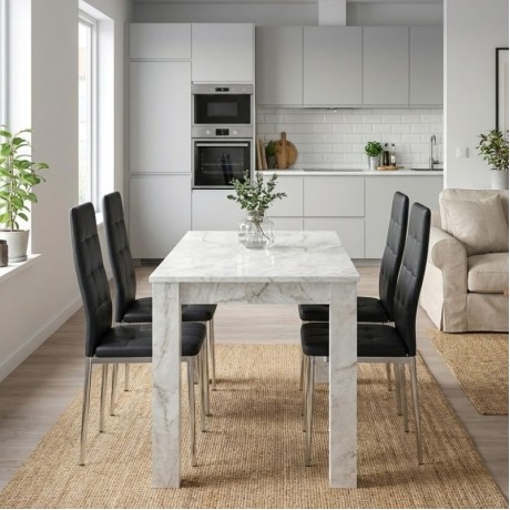 Dining room set 5pcs Darlen - Rosa Megapap white marble color - black 125x72x74cm.