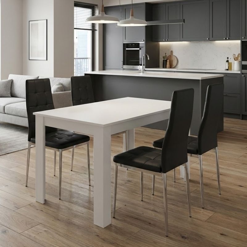 Dining room set 5pcs Darlen - Rosa Megapap white color - black 125x72x74cm.