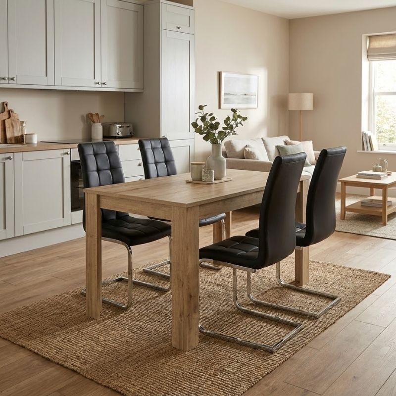Dining room set 5pcs Darlen - Vela Megapap sapphire oak color - black 125x72x74cm.