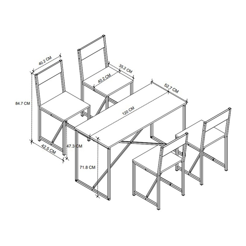 Maysa Megapap melamine - metal kitchen set in black - pine oak color 120x52.7x71.8cm.