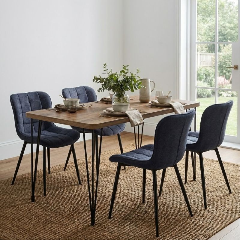 Dining room set 5pcs Roger - Chiara Megapap Mdf - fabric acacia color - anthracite 120x70x75cm.