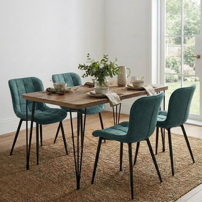 Dining room set 5pcs Roger - Chiara Megapap Mdf - fabric acacia color - green 120x70x75cm.