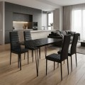 Σετ τραπεζαρία 5τμχ Roger - Rosa Megapap Mdf - PU χρώμα μαύρο εφέ μαρμάρου - μαύρο 120x70x75εκ.