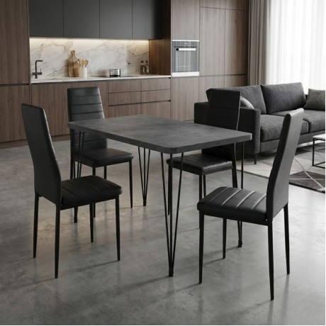 Dining room set 5pcs Roger - Rosa Megapap Mdf - PU concrete grey color - black 120x70x75cm.