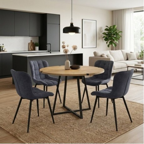 Dining room set 5pcs Rubes - Chiara Megapap oak color - anthracite Ø100x78cm.