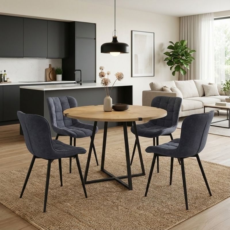 Dining room set 5pcs Rubes - Chiara Megapap oak color - anthracite Ø100x78cm.
