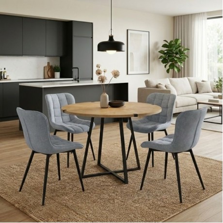 Dining room set 5pcs Rubes - Chiara Megapap oak color - grey Ø100x78cm.
