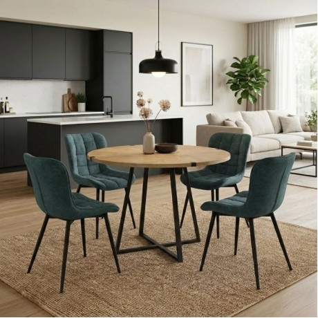 Dining room set 5pcs Rubes - Chiara Megapap oak color - green Ø100x78cm.