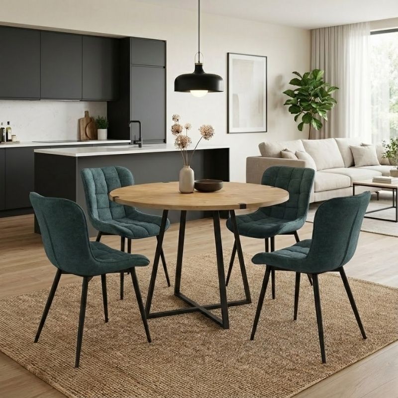 Dining room set 5pcs Rubes - Chiara Megapap oak color - green Ø100x78cm.