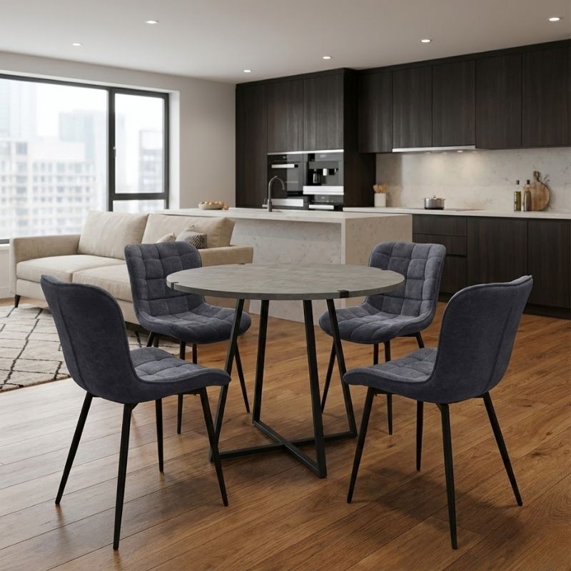 Dining room set 5pcs Rubes - Chiara Megapap concrete grey color - anthracite Ø100x78cm.