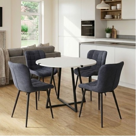 Dining room set 5pcs Rubes - Chiara Megapap white color - anthracite Ø100x78cm.