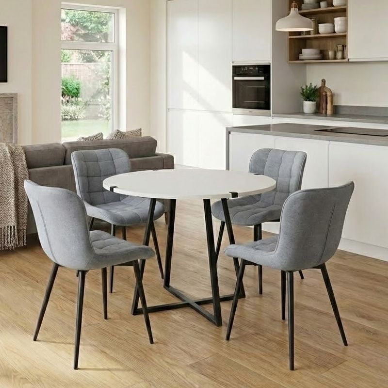 Dining room set 5pcs Rubes - Chiara Megapap white color - grey Ø100x78cm.