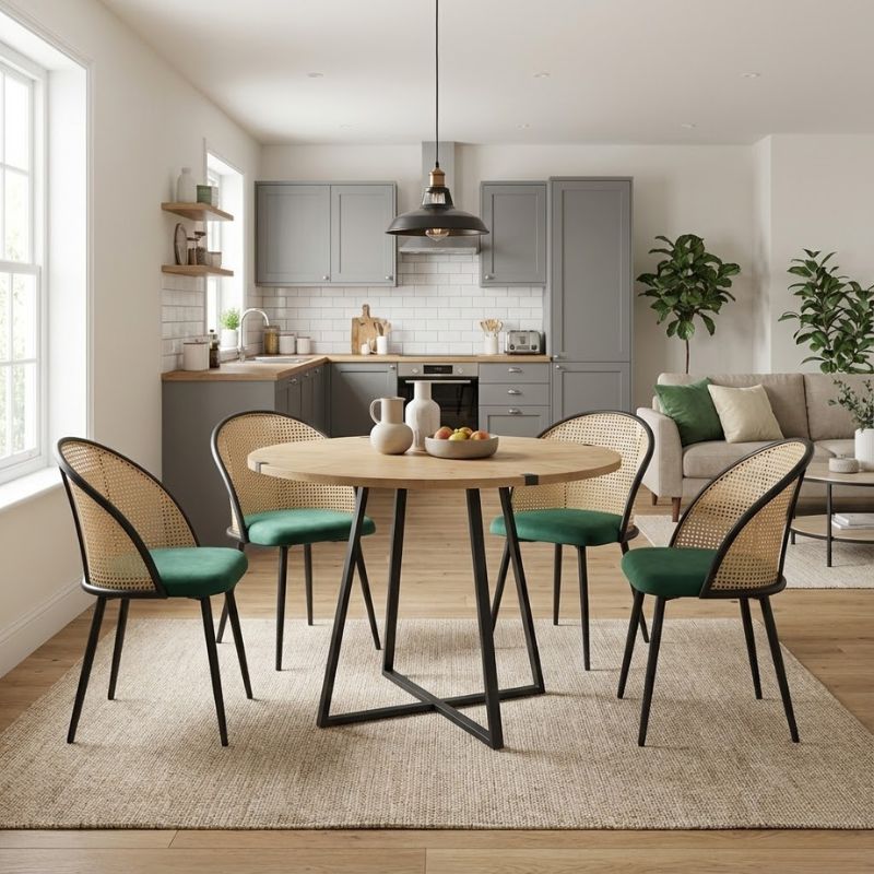 Dining room set 5pcs Rubes - Jacob Megapap oak color - green Ø100x78cm.