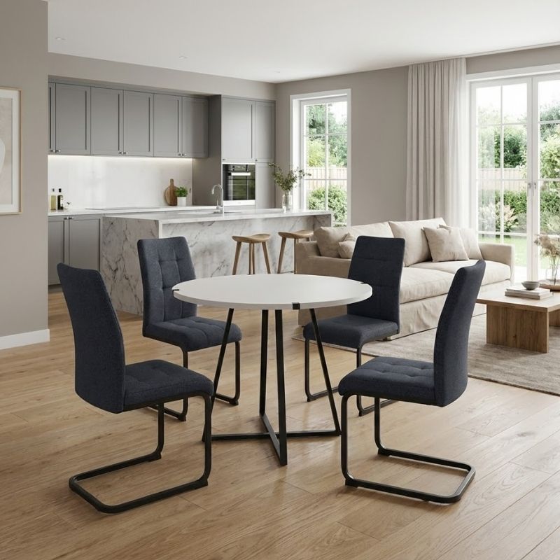 Dining room set 5pcs Rubes - Laura Megapap white color - anthracite Ø100x78cm.