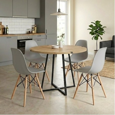 Dining room set 5pcs Rubes - Nova Megapap oak color - grey Ø100x78cm.