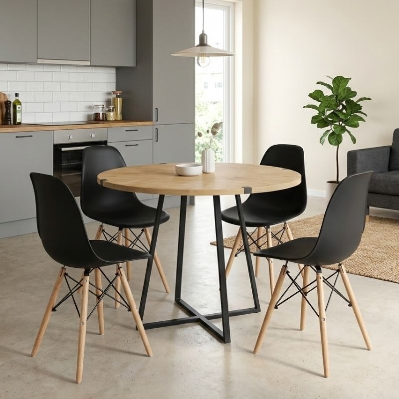 Dining room set 5pcs Rubes - Nova Megapap oak color - black Ø100x78cm.